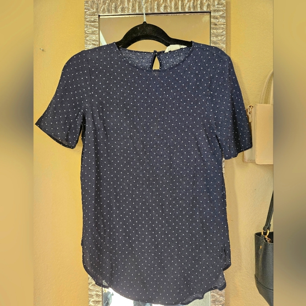 H&M navy blue and white polkadot blouse